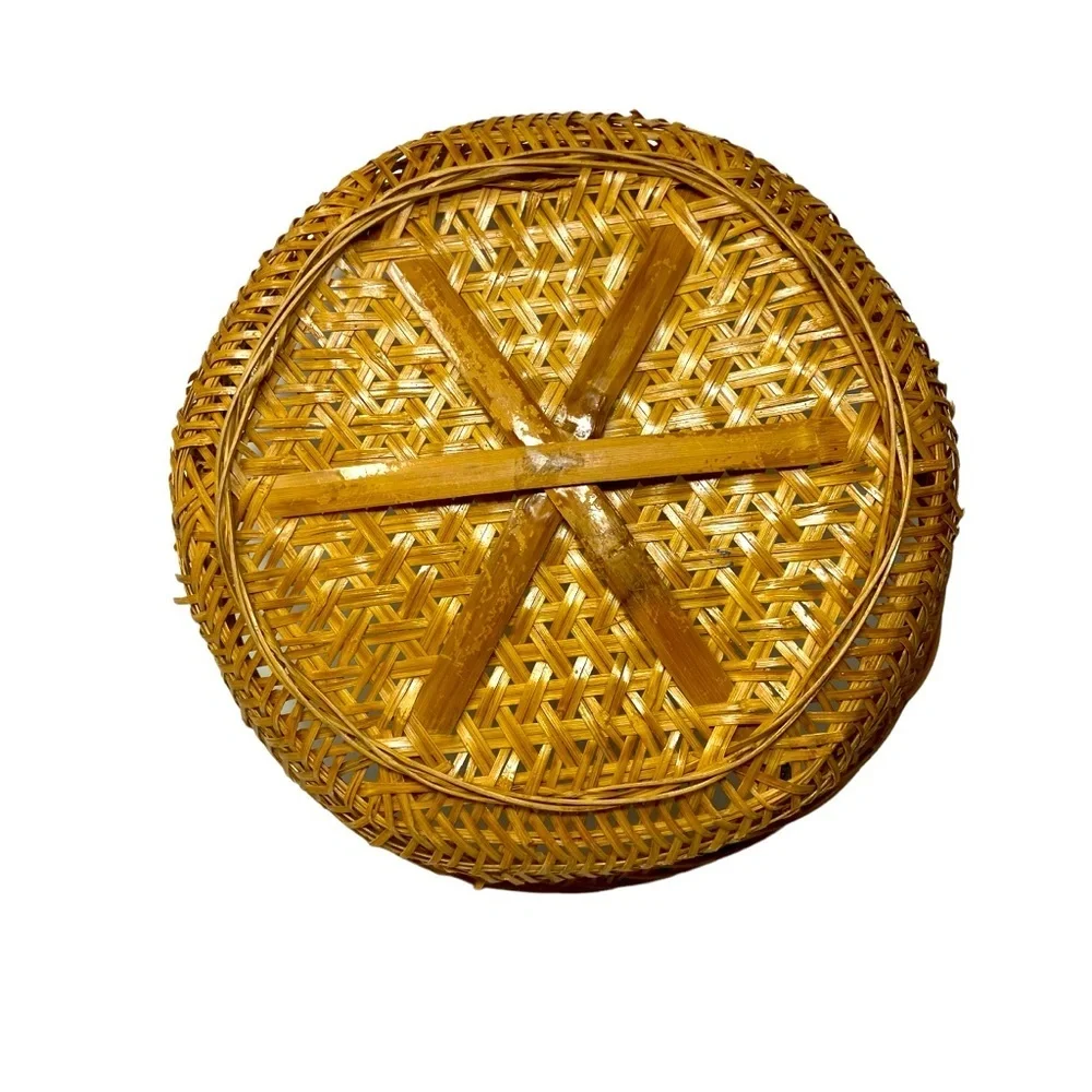 Large Wicker | Rattan | Round Brown Basket | Home Decor 13”
